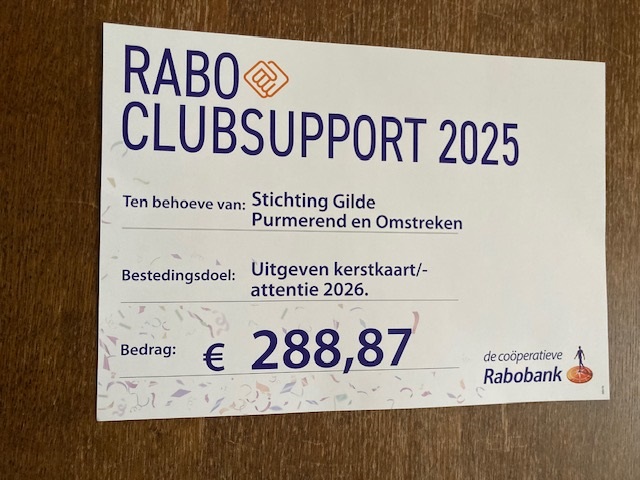Gilde ontvangt leuk bedrag van de RabobankClubSupport actie